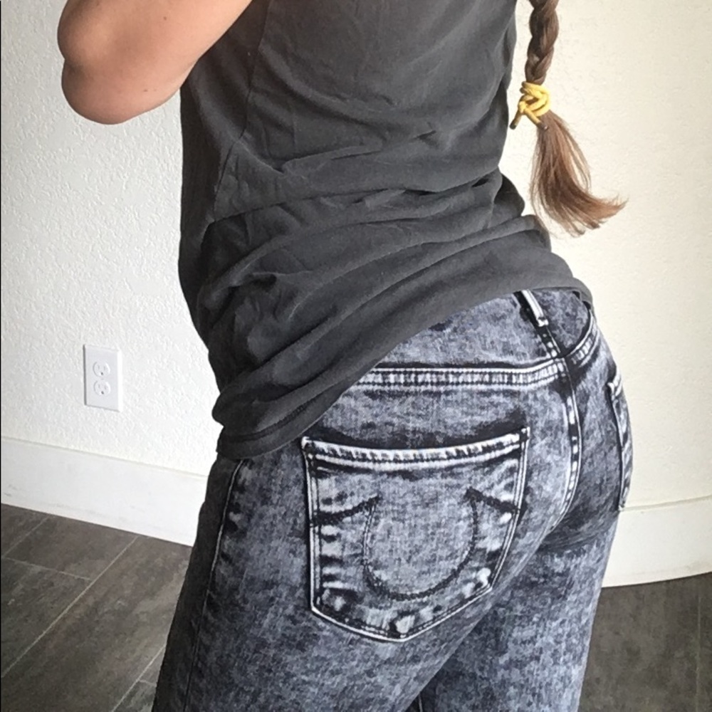 True Religion Halle mid rise skinny black acid wash 23 jeans pants